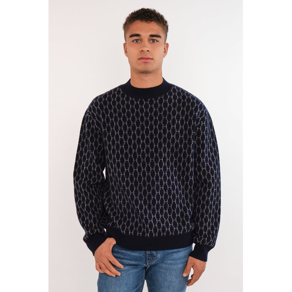 Hést Men BENNY Roundneck Heavy Knitwear Tops 4002 Navy Blazer