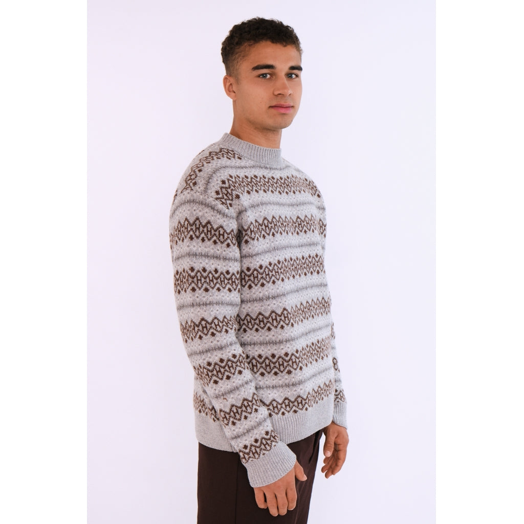 Hést Men ESBEN Isle Knit Heavy Knitwear Tops 7001 Grey Melange