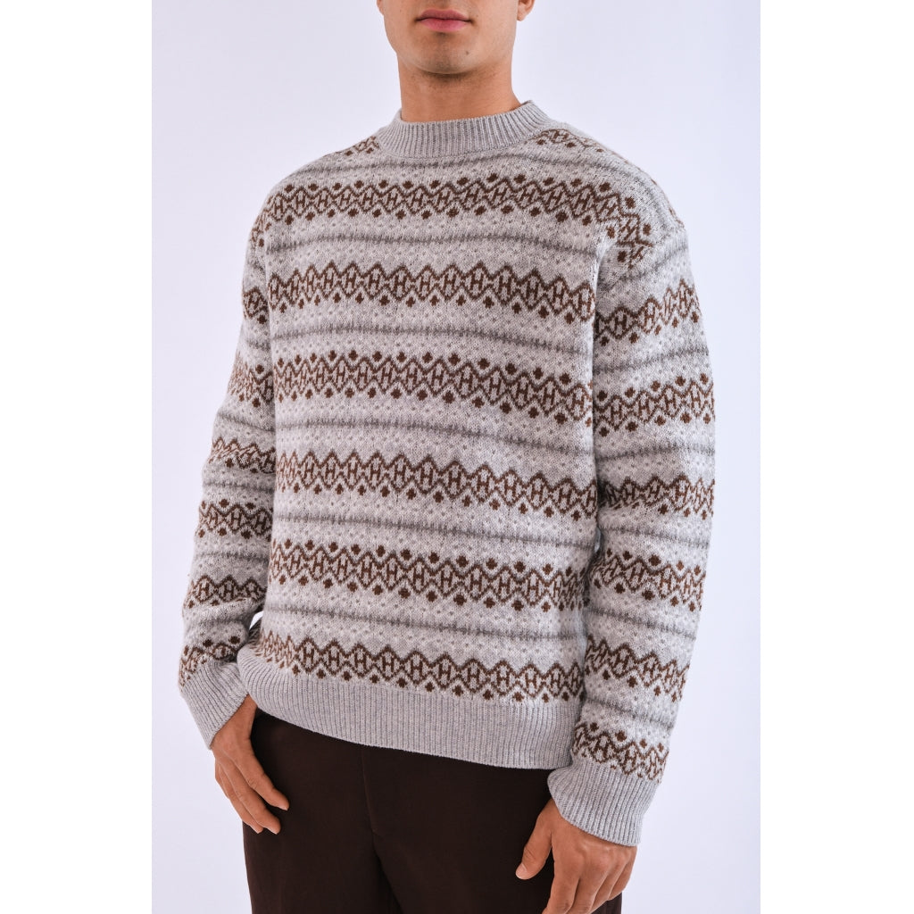 Hést Men ESBEN Isle Knit Heavy Knitwear Tops 7001 Grey Melange