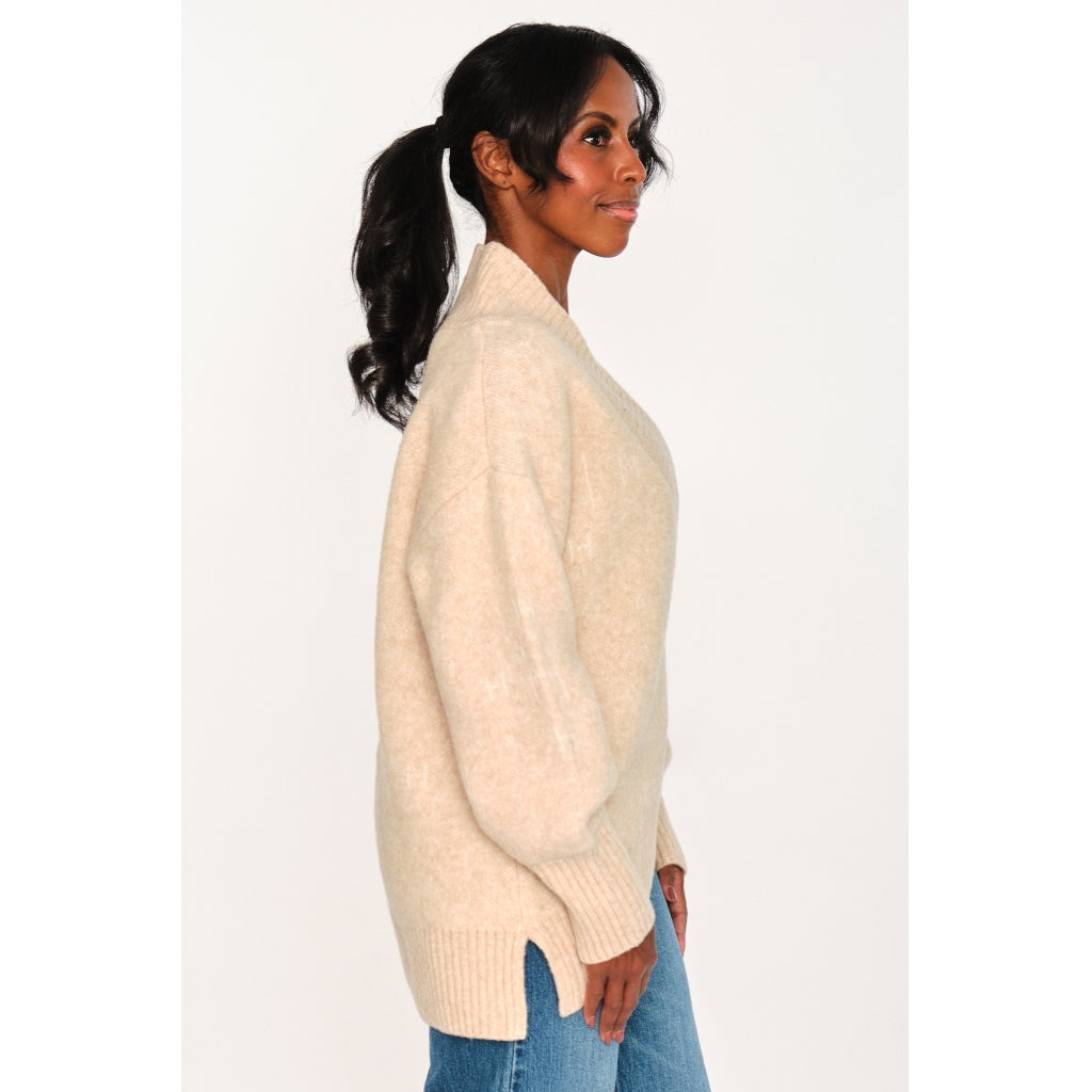 HÉST AS FAM V-neck Sweater Heavy Knitwear Tops 6514 Light Beige Melange