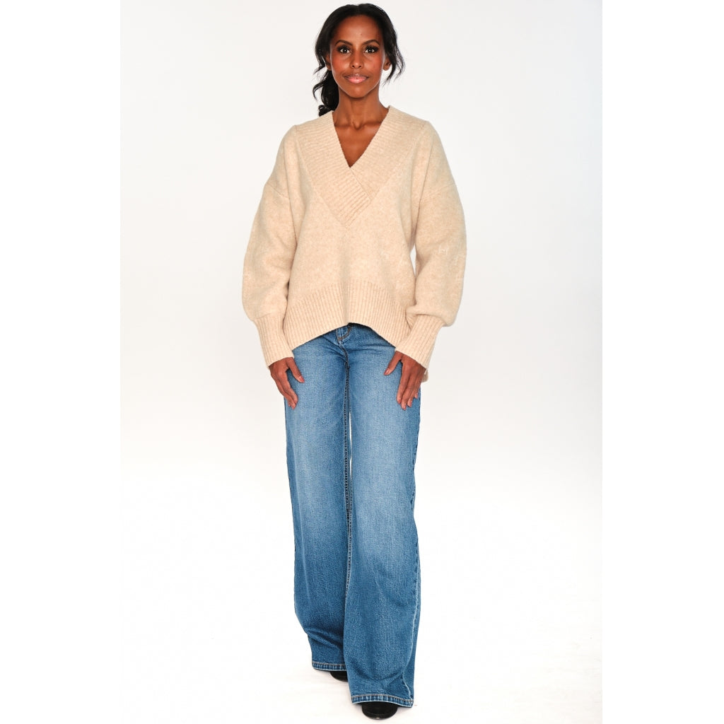 HÉST AS FAM V-neck Sweater Heavy Knitwear Tops 6514 Light Beige Melange