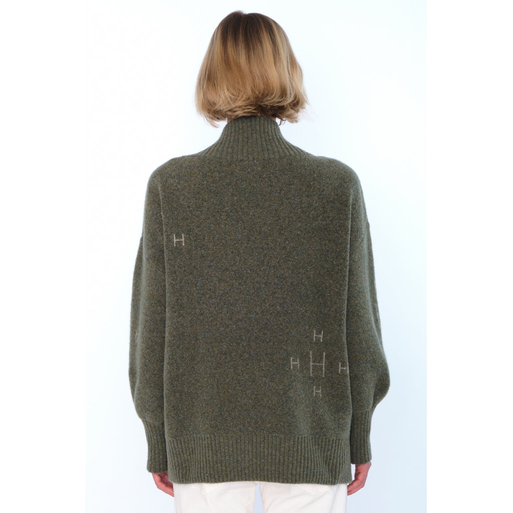 HÉST AS FAM V-neck Sweater Heavy Knitwear Tops 3000 Winter Moss