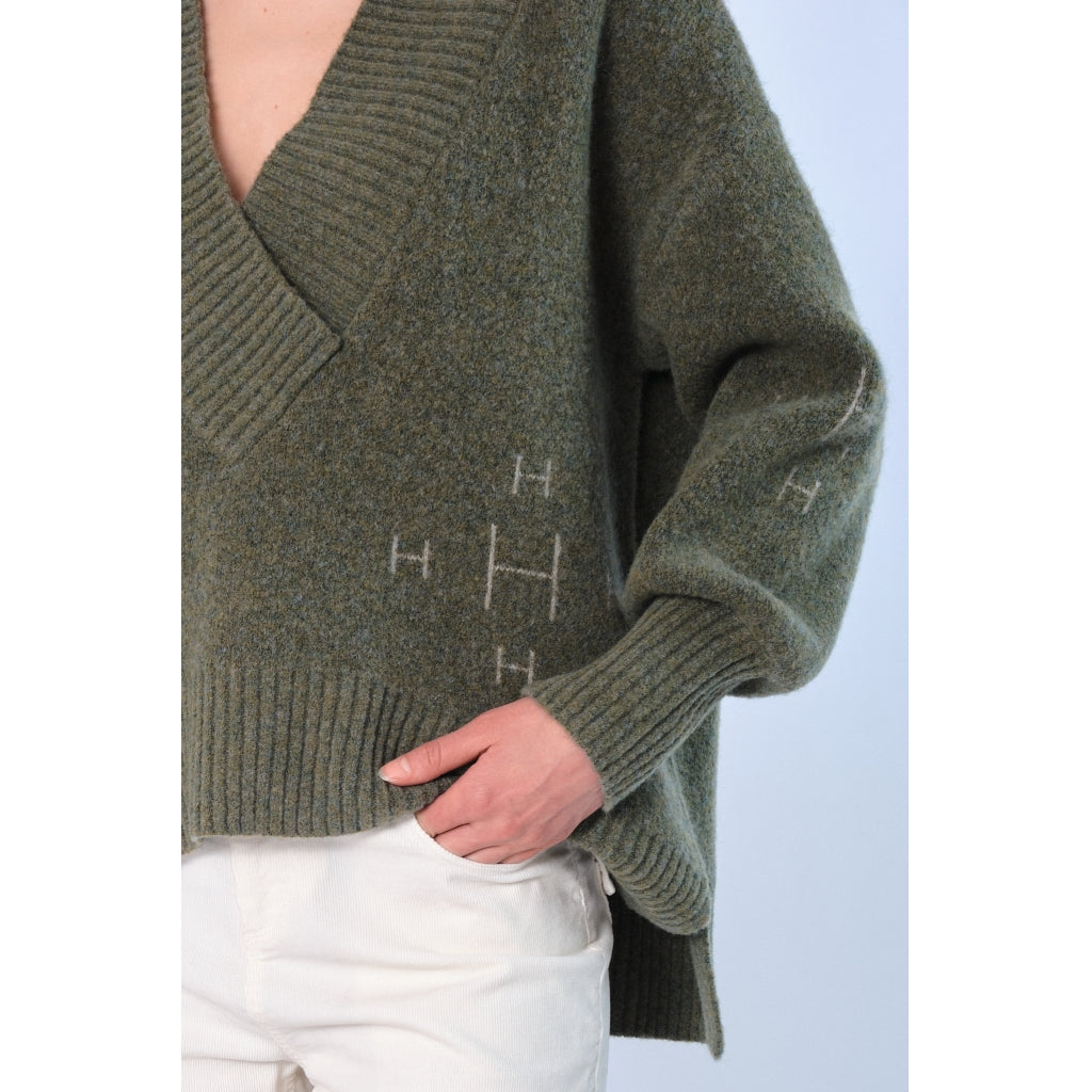HÉST AS FAM V-neck Sweater Heavy Knitwear Tops 3000 Winter Moss