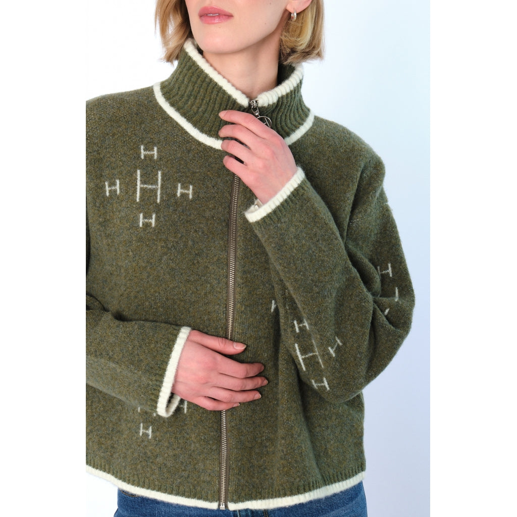 HÉST AS IBEN Zip Jacket Heavy Knitwear Tops 3000 Winter Moss
