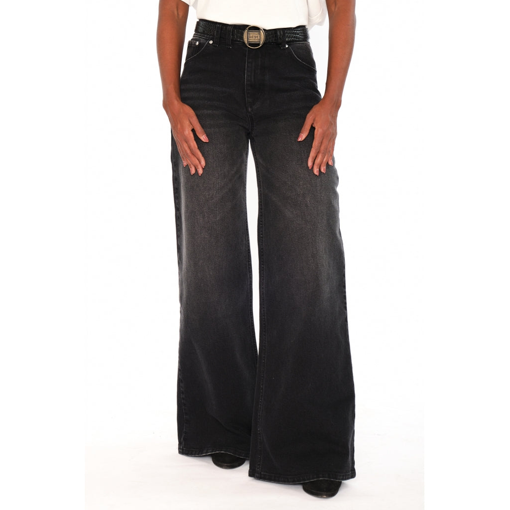 HÉST AS IRINA Wide Leg Woven Pants/Shorts 9512 Medium Wash Black Denim