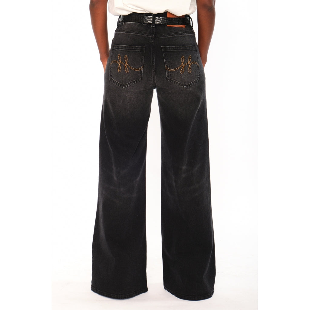 HÉST AS IRINA Wide Leg Woven Pants/Shorts 9512 Medium Wash Black Denim