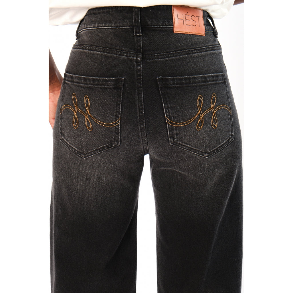 HÉST AS IRINA Wide Leg Woven Pants/Shorts 9512 Medium Wash Black Denim