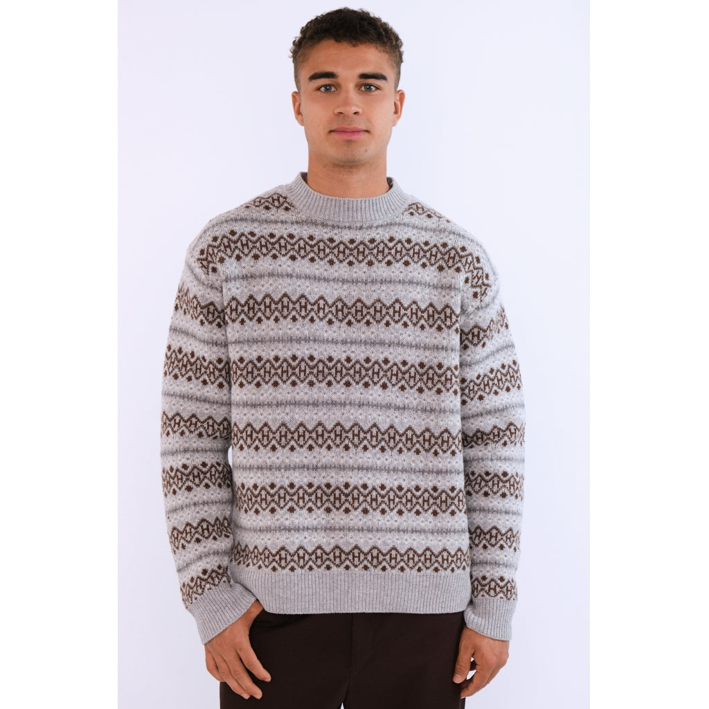 Hést Men ESBEN Isle Knit Heavy Knitwear Tops 7001 Grey Melange