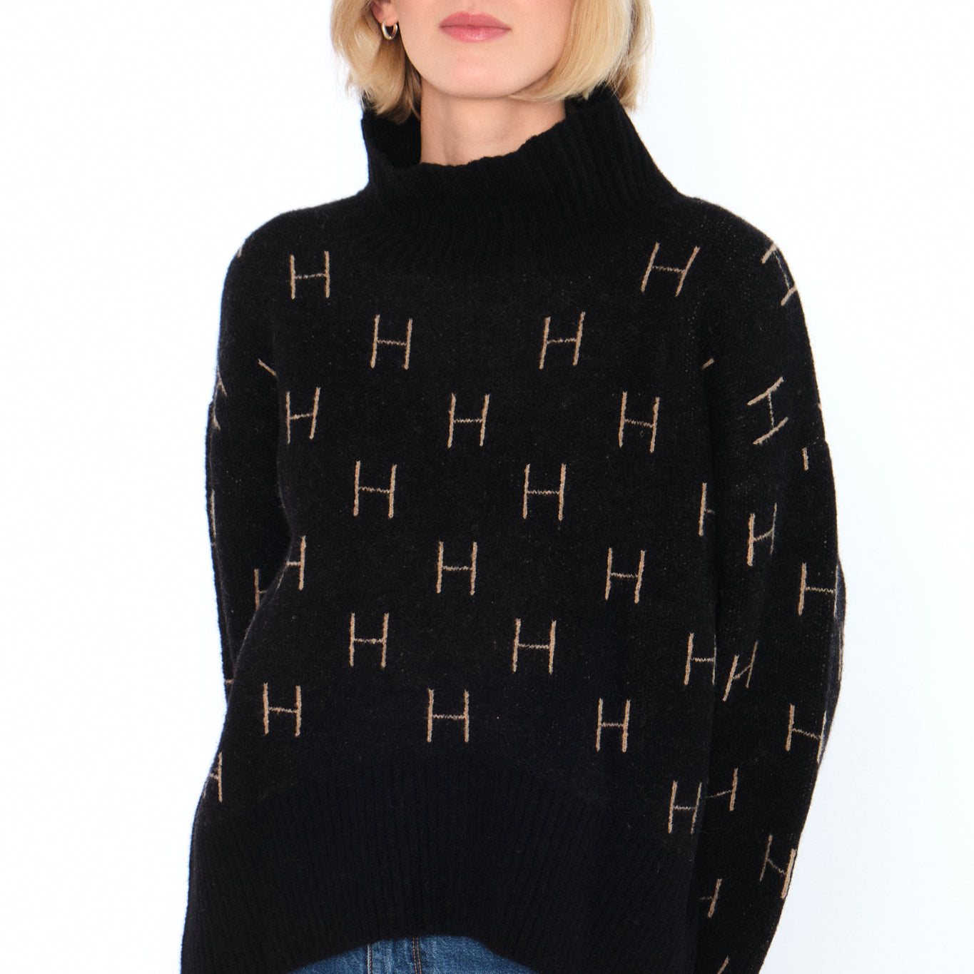 HÉST AS FAM Sweater Short Heavy Knitwear Tops 999 Black