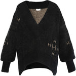 HÉST AS FAM V-neck Sweater Heavy Knitwear Tops 9000 Jet Black