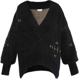 HÉST AS FAM V-neck Sweater Heavy Knitwear Tops 9000 Jet Black