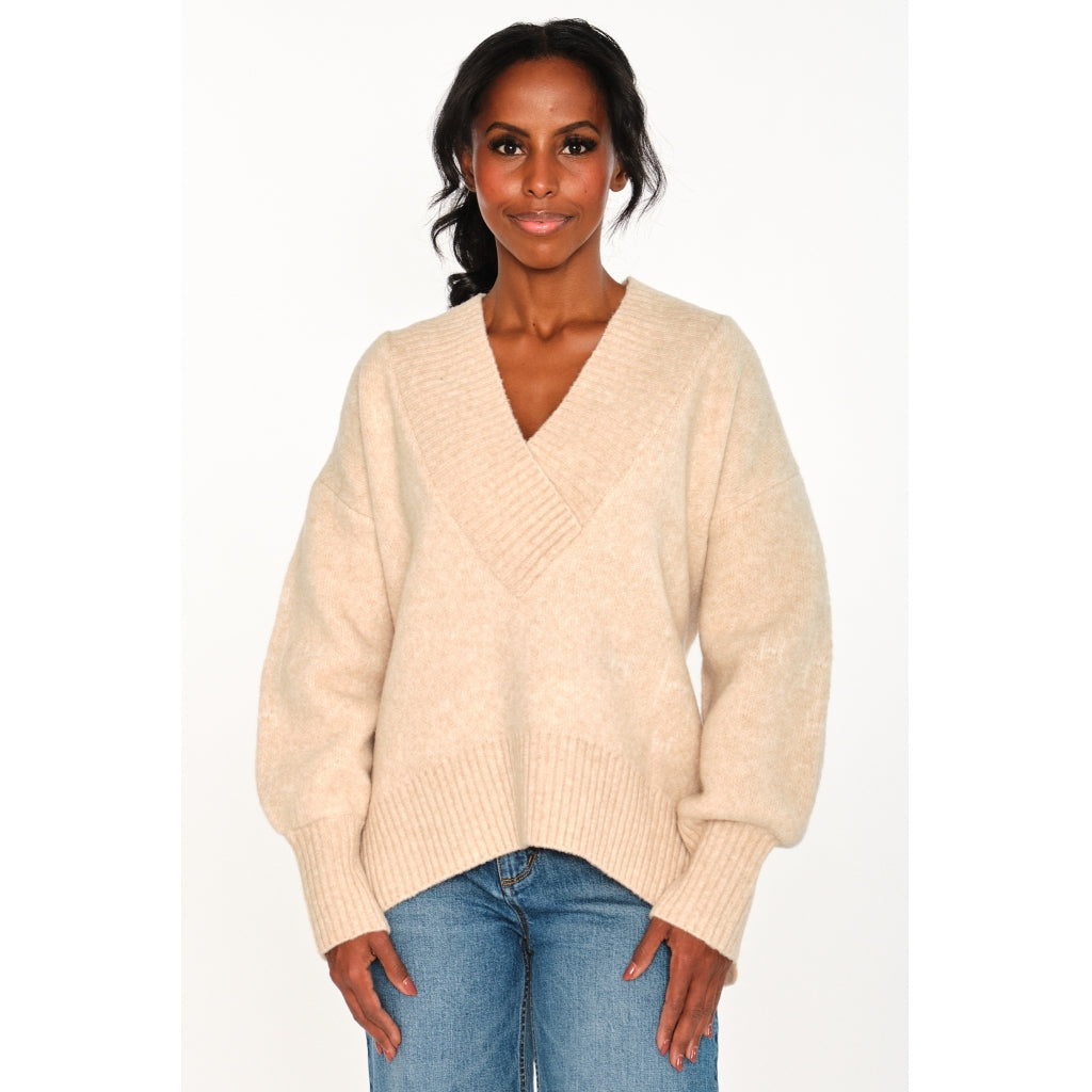 HÉST AS FAM V-neck Sweater Heavy Knitwear Tops 6514 Light Beige Melange