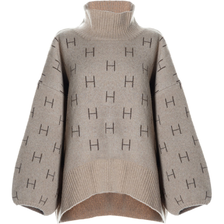HÉST AS Fam Sweater Short Heavy Knitwear Tops Beige with brown