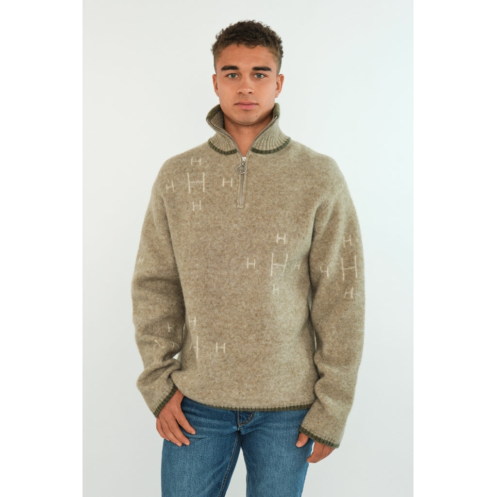 Hést Men IBEN Half-Zip Heavy Knitwear Tops 3001 Eucalyptus