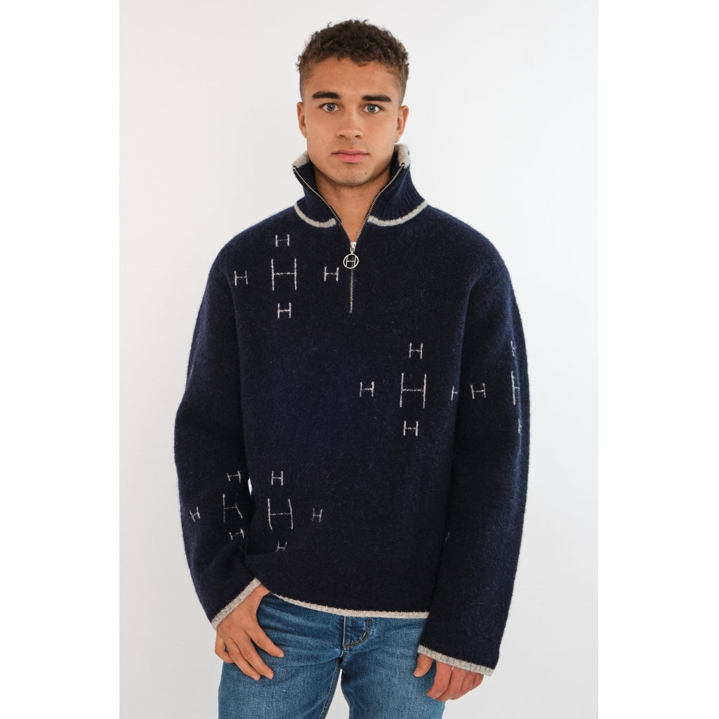 Hést Men IBEN Half-Zip Heavy Knitwear Tops 4001 Navy