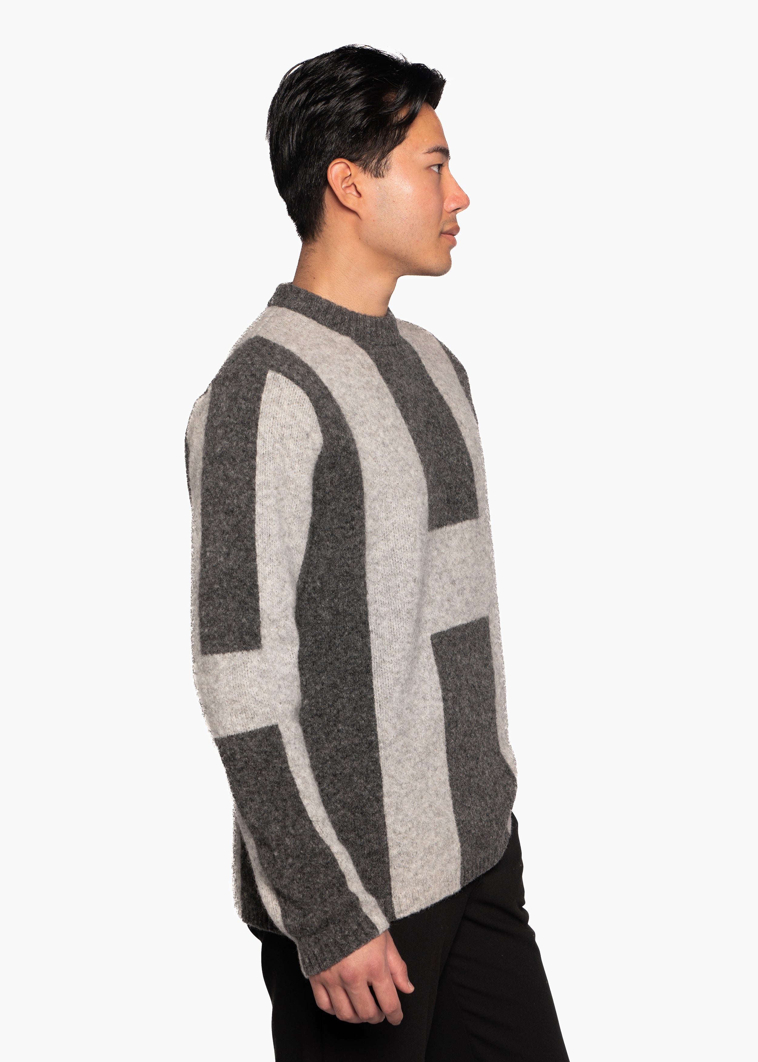 Hést Men ISAK Sweater Heavy Knitwear Tops 420 Dark grey melange with grey