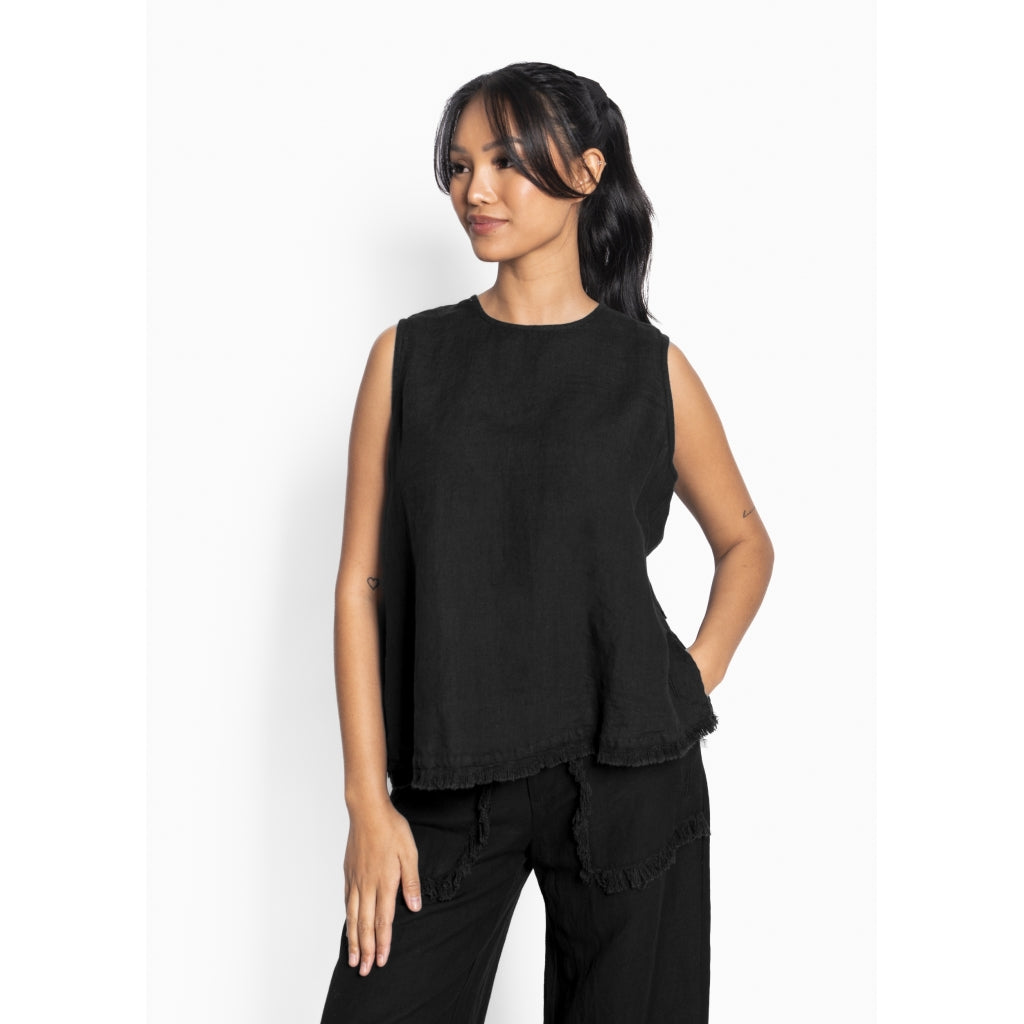 HÉST AS LILA Linen Top Woven Blouse/Top/Shirt 9000 Jet Black