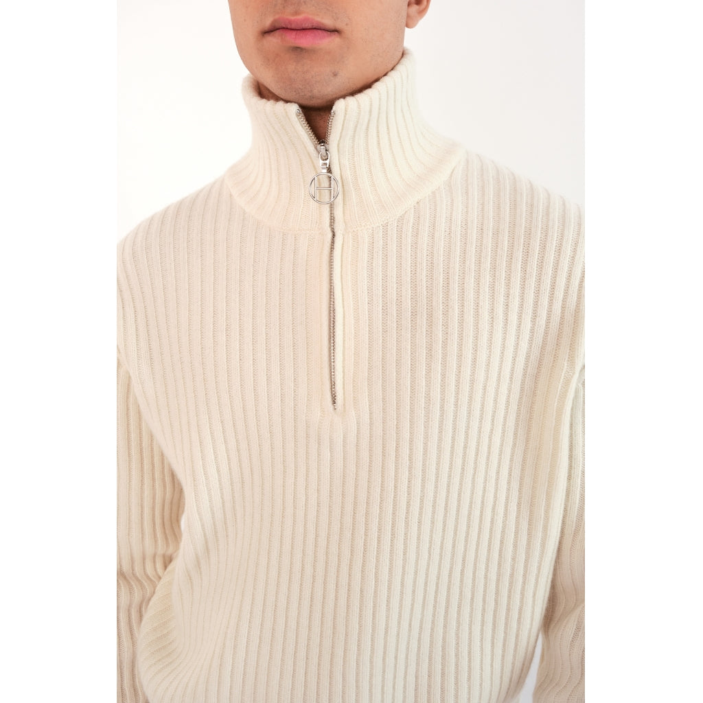 Hést Men PEDER Half-Zip Heavy Knitwear Tops 0001 Offwhite