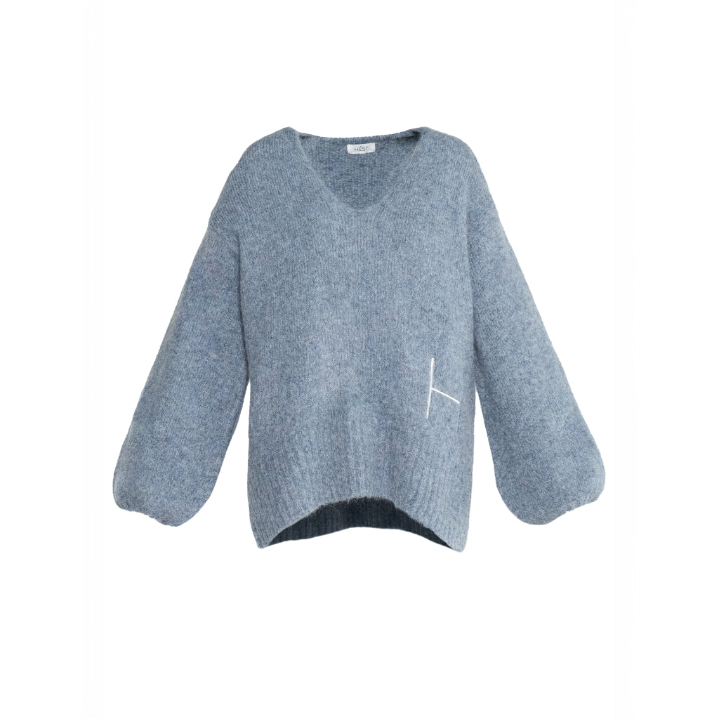 HÉST AS SOFIE V-neck Sweater Heavy Knitwear Tops 4003 Faded Denim