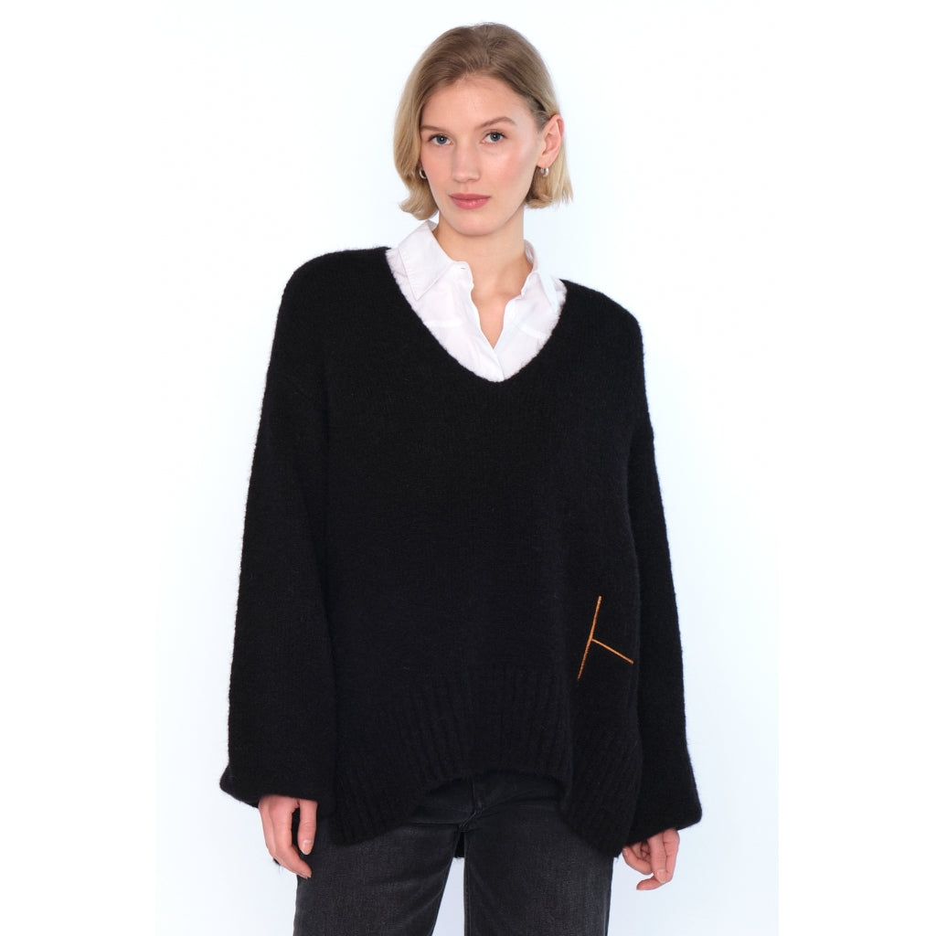 HÉST AS SOFIE V-neck Sweater Heavy Knitwear Tops 9000Jet Black
