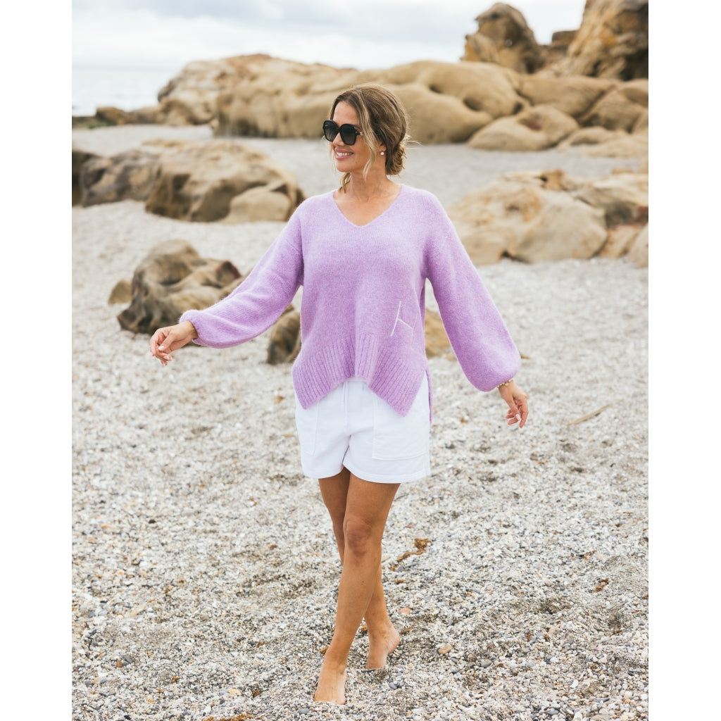 HÉST AS Sofie v-neck sweater Heavy Knitwear Tops 219 Radiant Orchid
