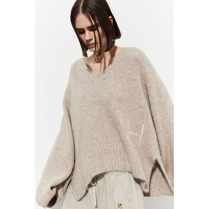 HÉST AS Sofie v-neck sweater Heavy Knitwear Tops 467 Beige Melange
